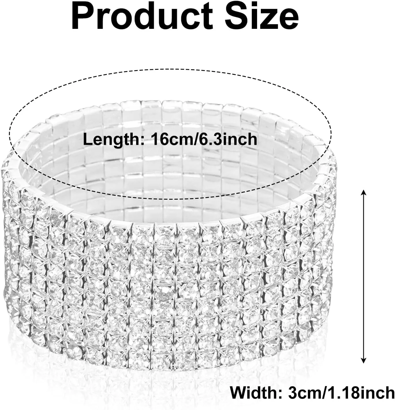 1Pcs 8 Rows Stretch Rhinestone Bracelet for Women Sparkling Silver Rhinestone Bracelets Bridal Wedding Jewelry for Wedding Party