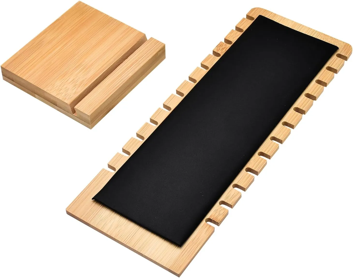 2 Pack Bamboo Panel Jewelry Necklace Tabletop Display Boards Stand (Black)