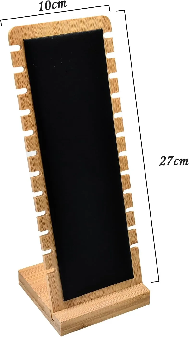 2 Pack Bamboo Panel Jewelry Necklace Tabletop Display Boards Stand (Black)
