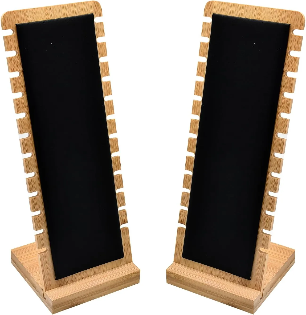 2 Pack Bamboo Panel Jewelry Necklace Tabletop Display Boards Stand (Black)