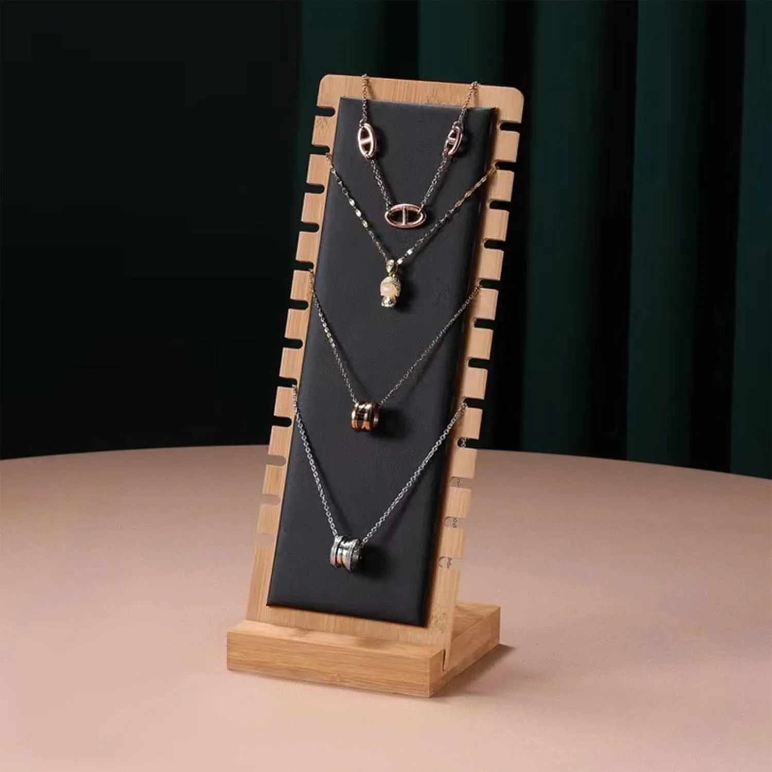 2 Pack Bamboo Panel Jewelry Necklace Tabletop Display Boards Stand (Black)