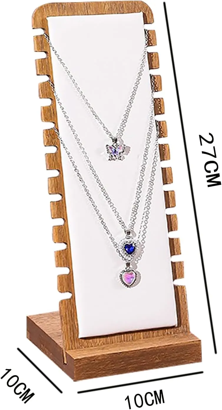 2 Pack Walnut Leather Bamboo Panel Jewelry Necklace Tabletop Display Boards Stand (White)