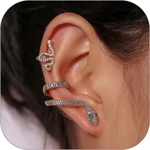 2 Pcs Snake Ear Cuff Earrings Vintage Crystal Rhinestone Snake Stud Earrings Snake Cartilage Ear Wrap Earrings for Women