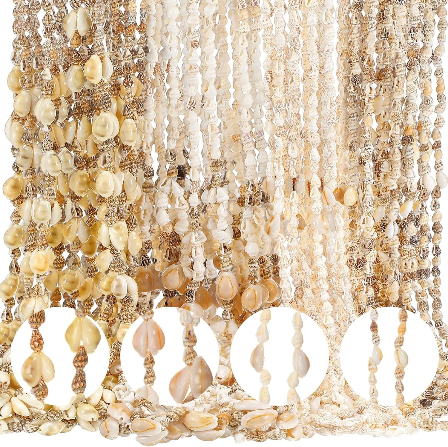 24 Pcs Hawaiian Sea Shell Leis Bulk Luau Tahitian Natural Long Cowrie Shell Necklace Summer Beach Party Jewelry Accessories for Women Men
