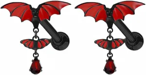 2Pcs Bat Cartilage Stud Earrings for Women Stainless Steel Cartilage Conch Helix Tragus Screw Back Dangle Earrings Studs Halloween Body Piercing Jewelry