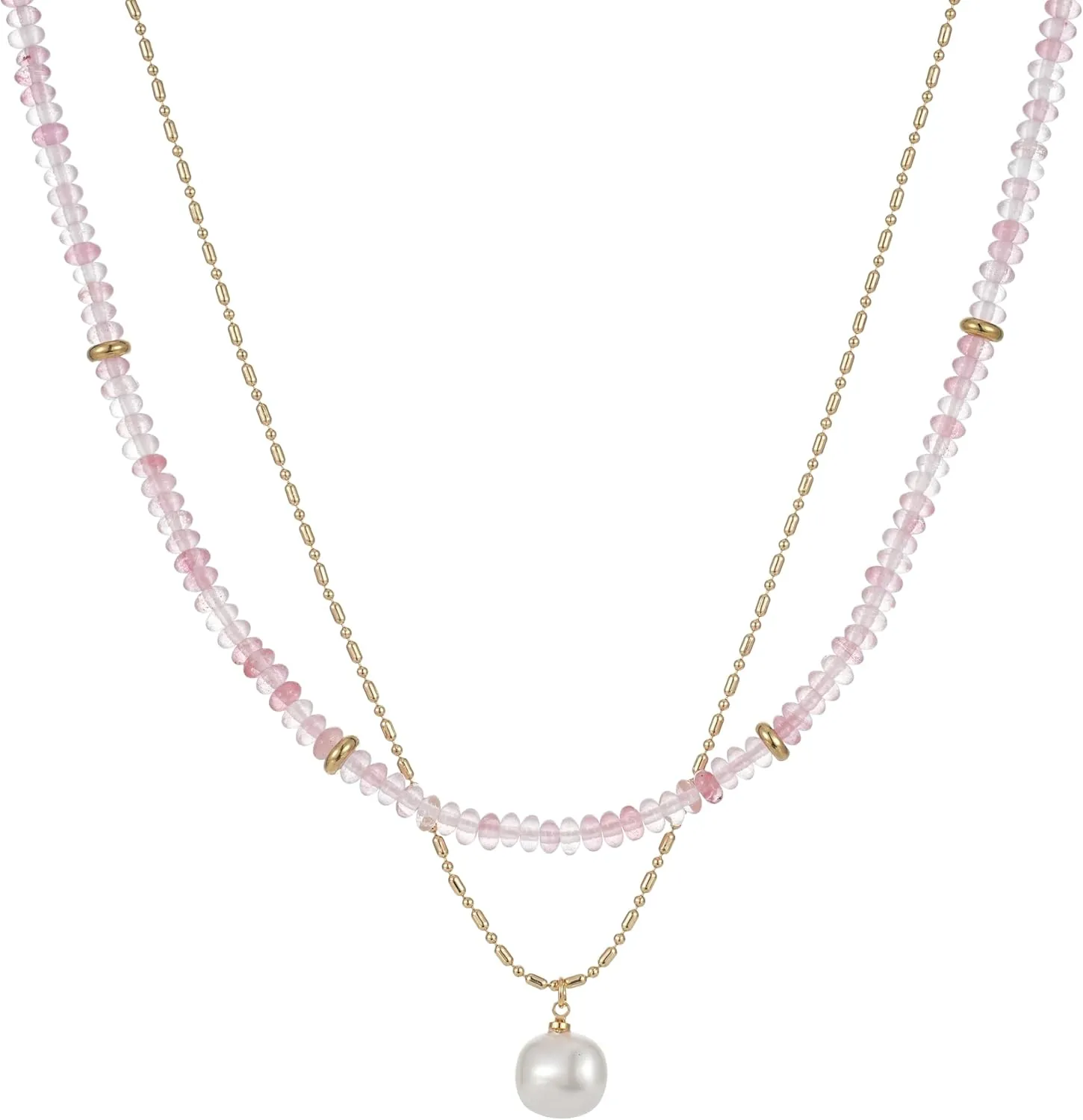 2Pcs Beaded Gemstone Layered Necklace for Women Colorful Boho Bead Choker Necklace Natural Stone Freshwater Pearl Surfer Beach Necklace 14K Gold Plated Summer Handmade Necklaces Jewelry (KS-10)