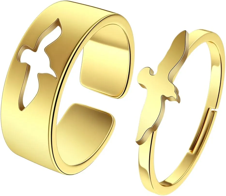 2PCS Unique Bird Owl Animal Rings For Women Men Couples Everyday Jewelry 316L Stainless Steel Adjustable Ring Sets