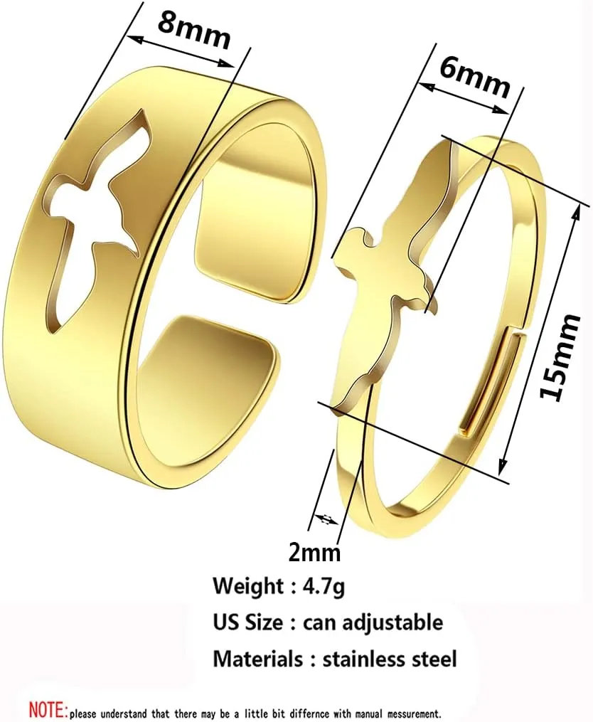 2PCS Unique Bird Owl Animal Rings For Women Men Couples Everyday Jewelry 316L Stainless Steel Adjustable Ring Sets