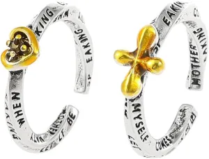 2Pcs Unique Retro Silver Mobius Heart Couple Rings for Women, Stylish Punk Gold Love Cross Open Finger Ring Hip Hop Valentine Friendship Jewelry Gift