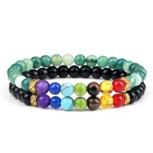 2Pcs/Set 7 Chakra Beads Bracelet Charm 6Mm Natural Lava Stone Balance Prayer Bracelets Bangles Men Women Jewelry