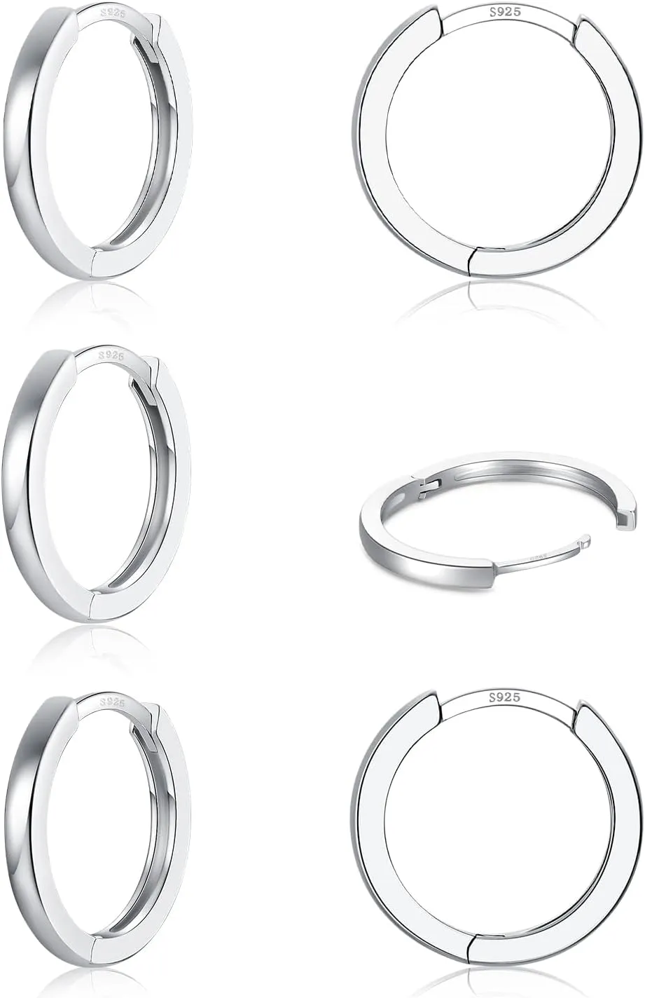 3 Pairs 925 Sterling Silver Hoop Earrings 14K White Gold Plated Small Silver Hoops Cartilage Huggie Earrings for Women Men