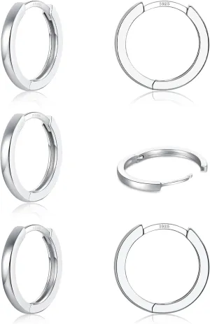 3 Pairs 925 Sterling Silver Hoop Earrings 14K White Gold Plated Small Silver Hoops Cartilage Huggie Earrings for Women Men