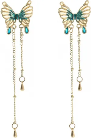 3D Long Butterfly Drop Dangle Earrings for Women Crystal Butterfly Tassel Dangle Charm Earrings Crystal Imitation Dangle Earrings Jewelry