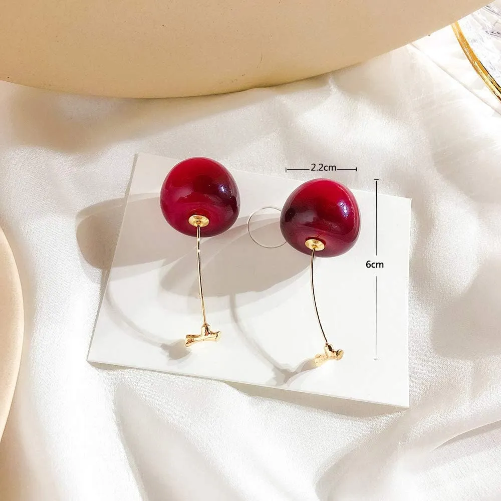 3D Red Cherry Drop Earrings Cute Fruit Gold Dangle Earrings Charm Jewelry Gift Earrings for Women