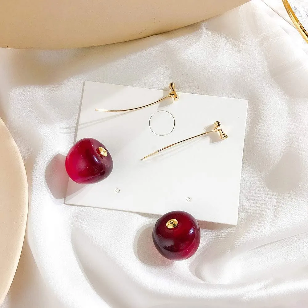 3D Red Cherry Drop Earrings Cute Fruit Gold Dangle Earrings Charm Jewelry Gift Earrings for Women