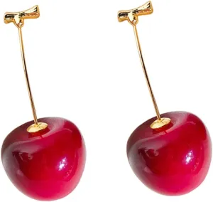 3D Red Cherry Drop Earrings Cute Fruit Gold Dangle Earrings Charm Jewelry Gift Earrings for Women