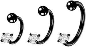 3Pcs 18G Surgical Steel CZ Cartilage Earrings C-Shaped Hoops Snake Bite Lip Rings Nose Rings Body Piercing Jewelry for Women Men 6mm 8mm 10mm