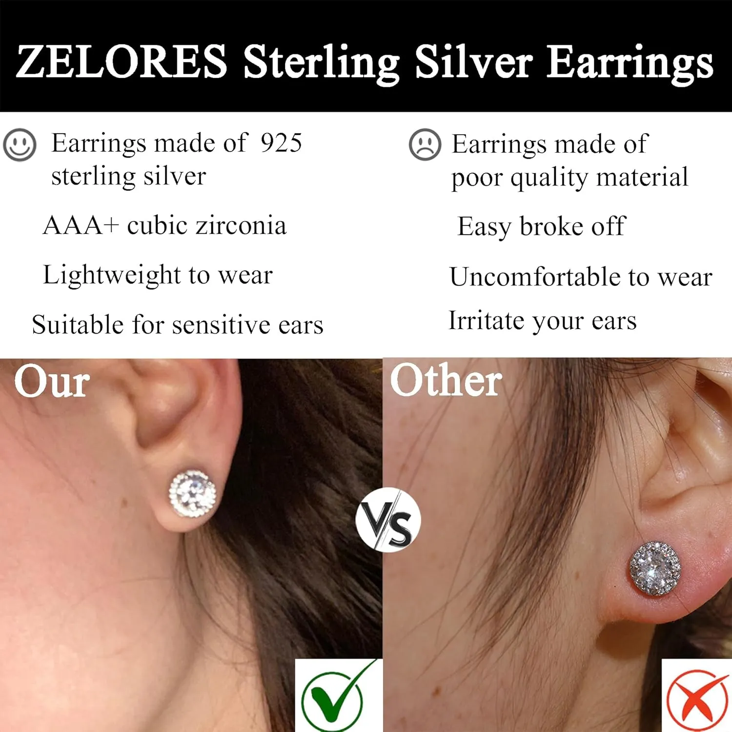 4 Pairs Sterling Silver CZ Stud Earrings for Women 14K Gold Plated Brilliant Celtic Heart Big Stud Earrings Set Cubic Zirconia Earrings Studs for Sensitive Ear