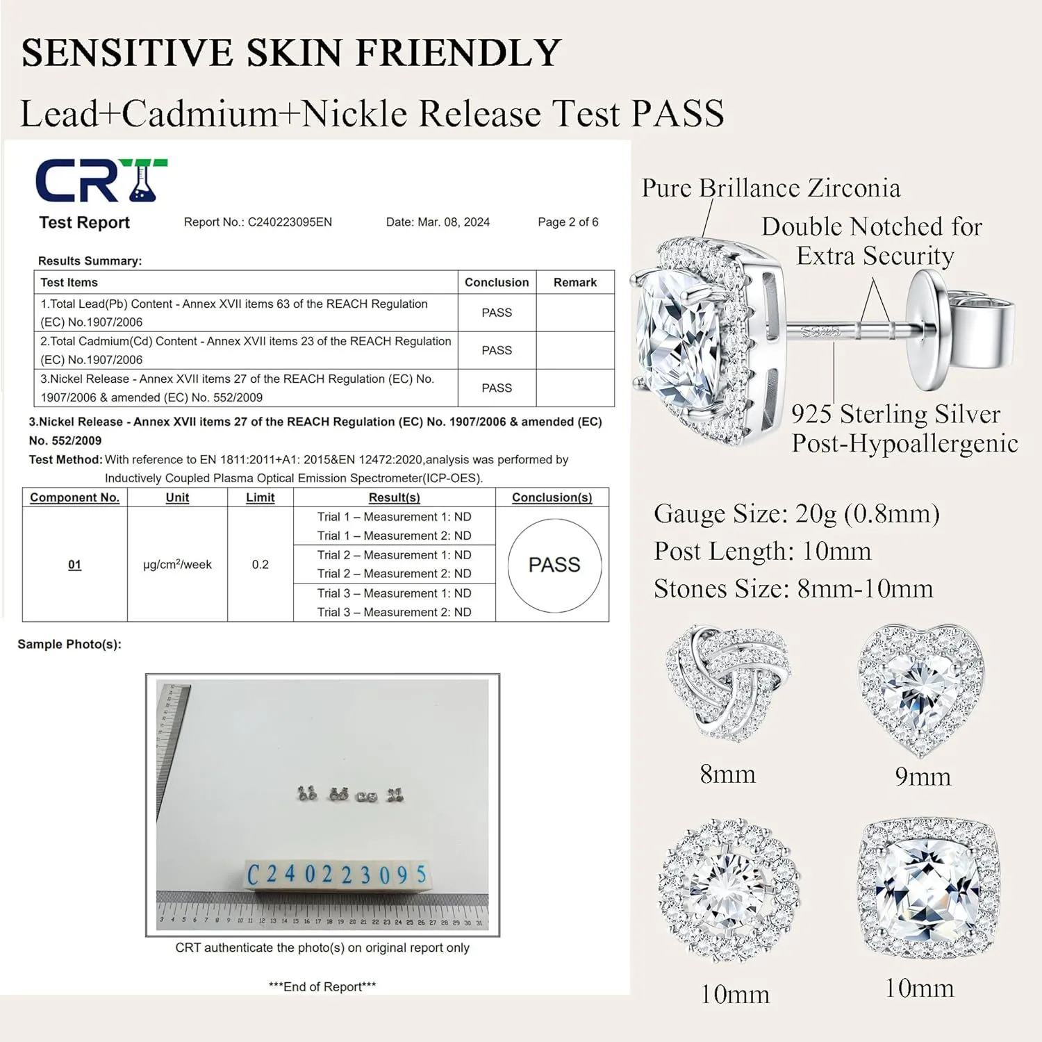 4 Pairs Sterling Silver CZ Stud Earrings for Women 14K Gold Plated Brilliant Celtic Heart Big Stud Earrings Set Cubic Zirconia Earrings Studs for Sensitive Ear