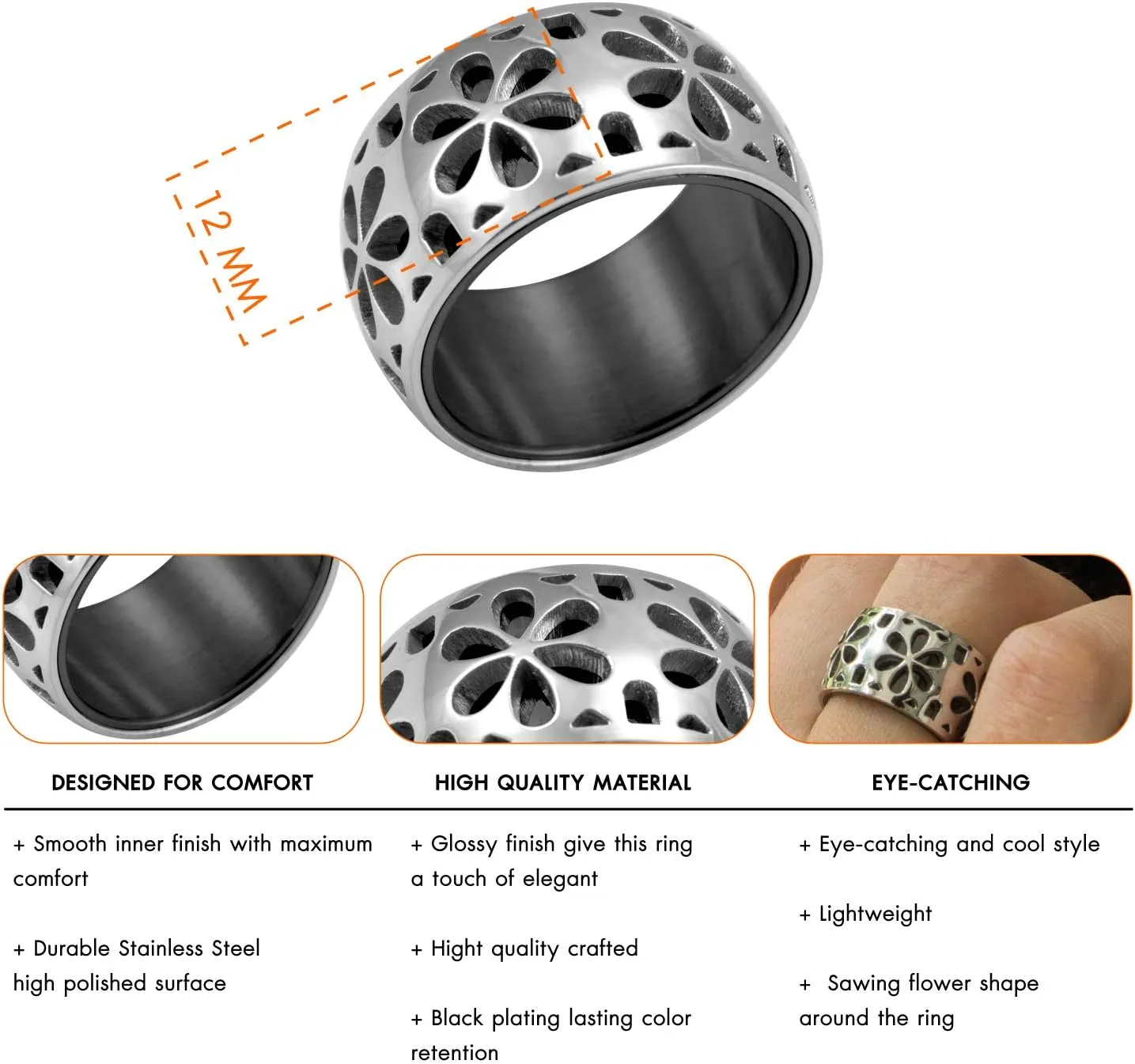 555Jewelry Stainless Steel Daisy Flowers Full Bloom Memorable Band Ring