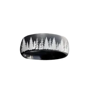 6mm Thin Black Tungsten Rings for Men Wedding Band Unique Forest Tree Rings For Her Rustic Anniversary Gifts Matching Couples Set