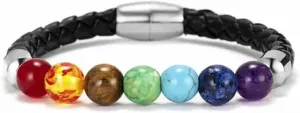 7 Balance Beaded Bracelet Lava Prayer Stones Gift New-7 Stone-Black Leather