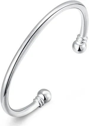 925 Sterling Silver Bangle Bracelet Fashion Simple Open Bangles Two Bead Cuff Jewelry for Men Women