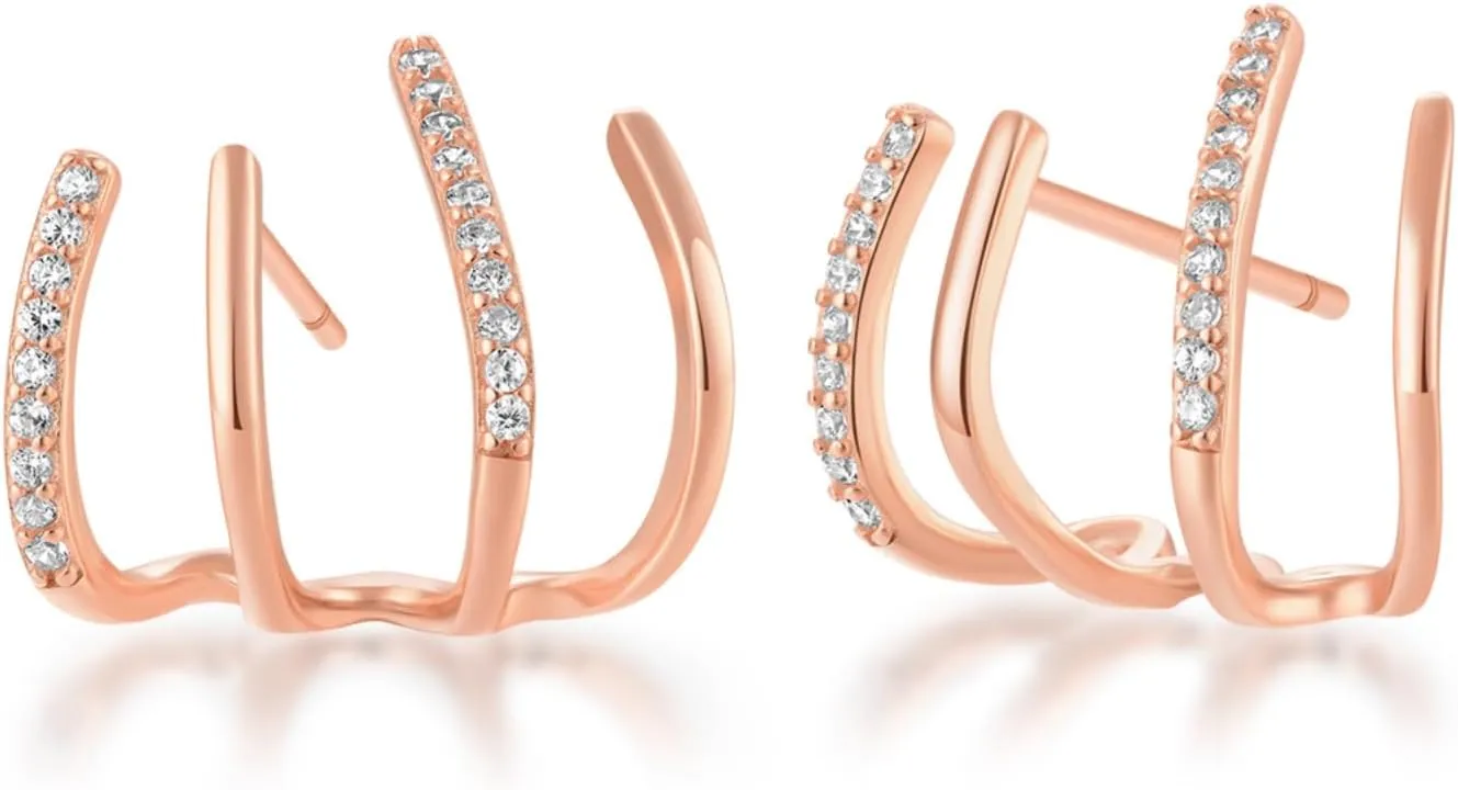 925 Sterling Silver Claw Earrings for Women Mom CZ Half Hoop Stud Earrings 14K Gold Plated Triple Piercings Illusion Stud to Daughter Warp Cuff Dainty Wedding Graduation Jewelry Gifts for Her