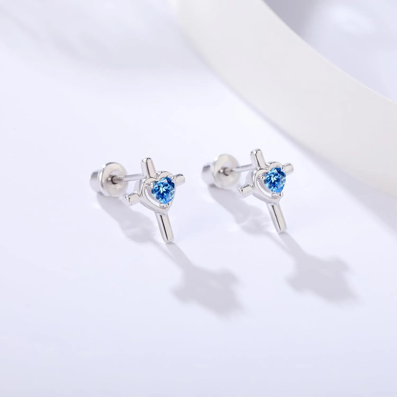 925 Sterling Silver Cross Earrings Screw Back with Heart CZ Hypoallergenic Stud Christian Religious Faith Jewelry Gifts