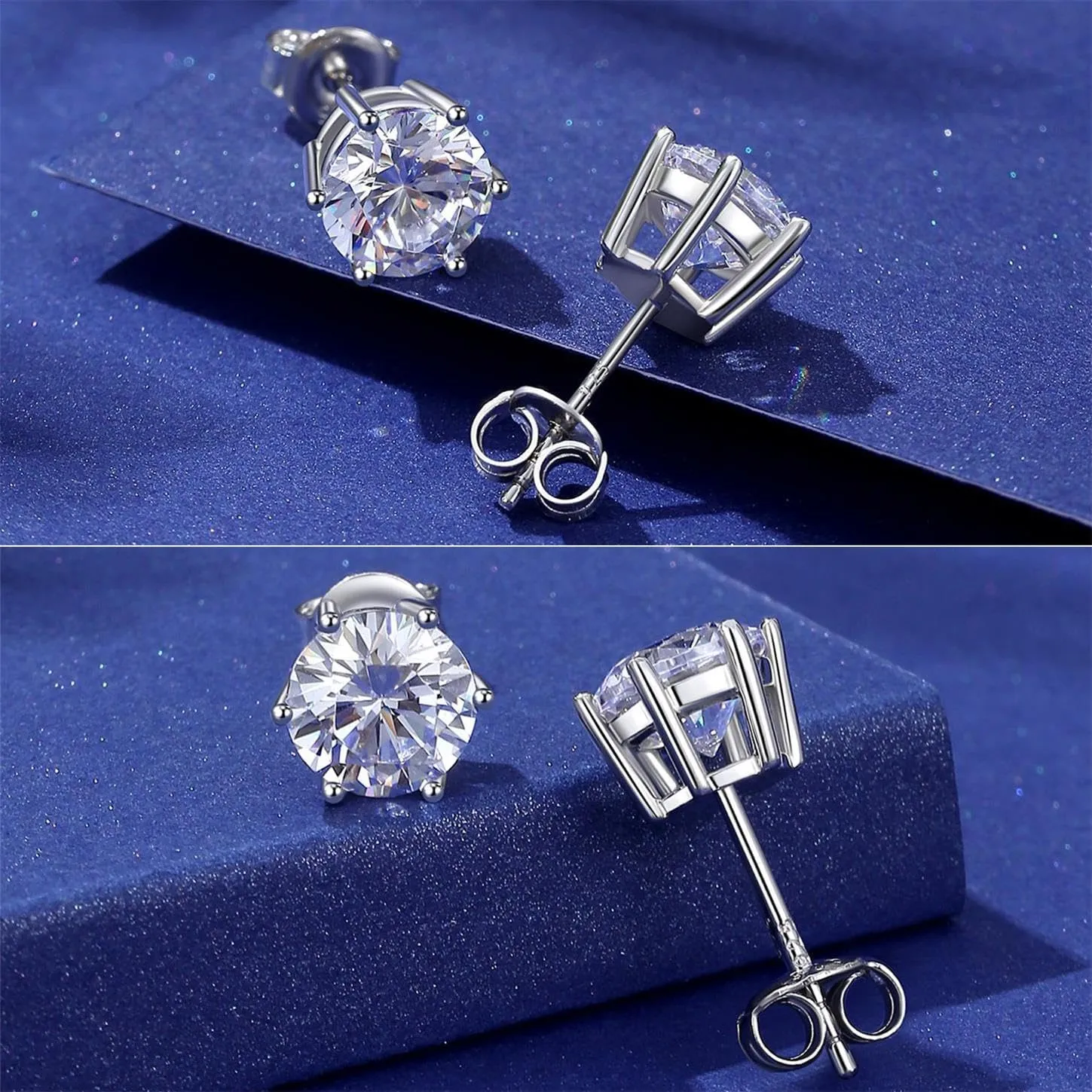 925 Sterling Silver CZ Stud Earrings for Women and Men | Round Brilliant Cut CZ Cubic Zirconia Hypoallergenic Silver Post Stud Earrings Nickel Free | 4mm-8mm Options