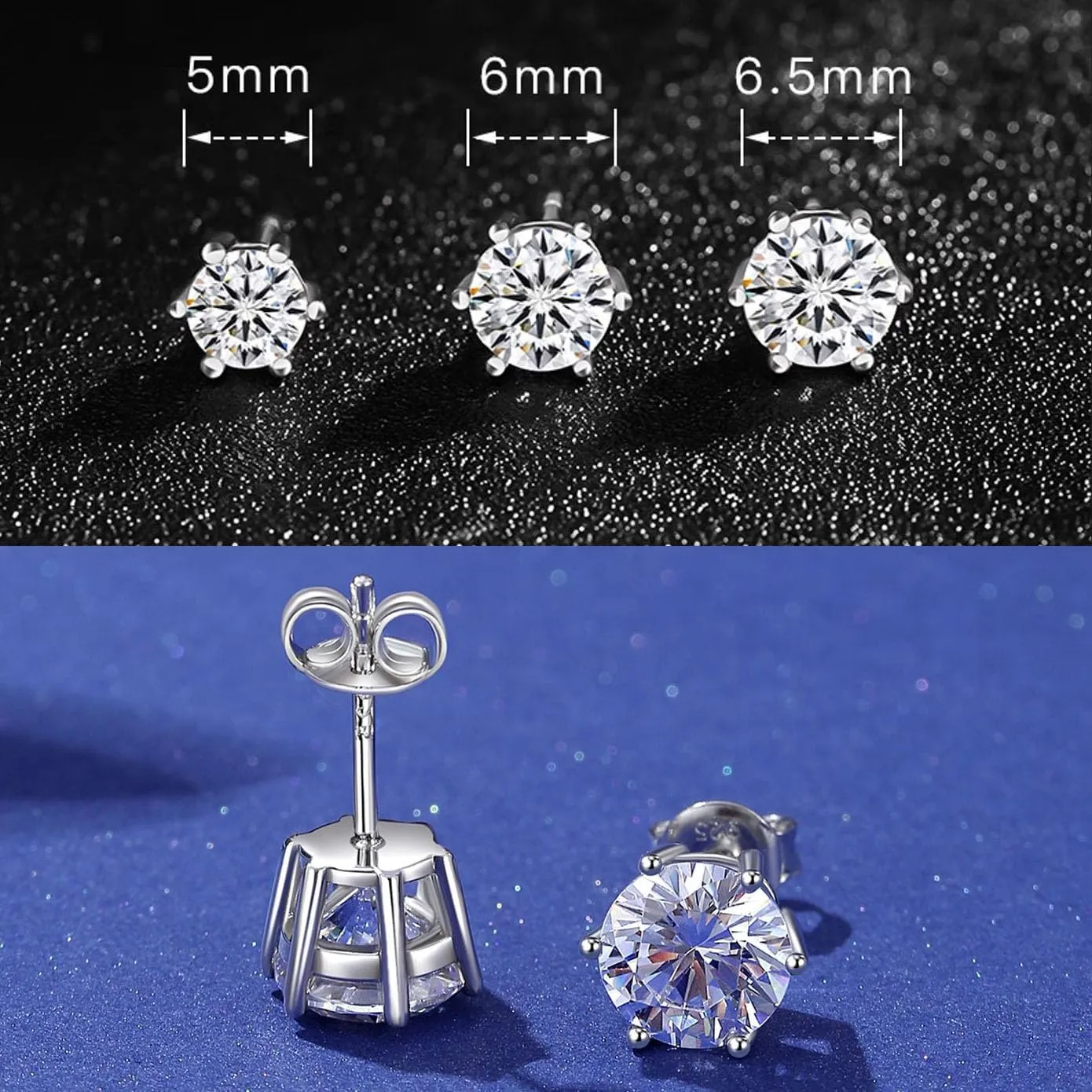925 Sterling Silver CZ Stud Earrings for Women and Men | Round Brilliant Cut CZ Cubic Zirconia Hypoallergenic Silver Post Stud Earrings Nickel Free | 4mm-8mm Options