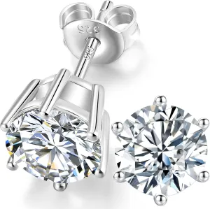 925 Sterling Silver CZ Stud Earrings for Women and Men | Round Brilliant Cut CZ Cubic Zirconia Hypoallergenic Silver Post Stud Earrings Nickel Free | 4mm-8mm Options