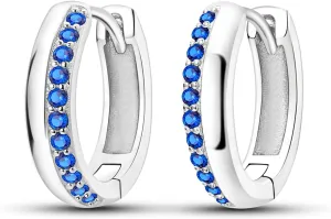 925 Sterling Silver Hoop Earrings for Women Teen, Hypoallergenic Huggie Earrings with Platinum Cubic Zirconia, Diamond Jewelry Gift Ideal (Stapled Royal Blue Earrings)