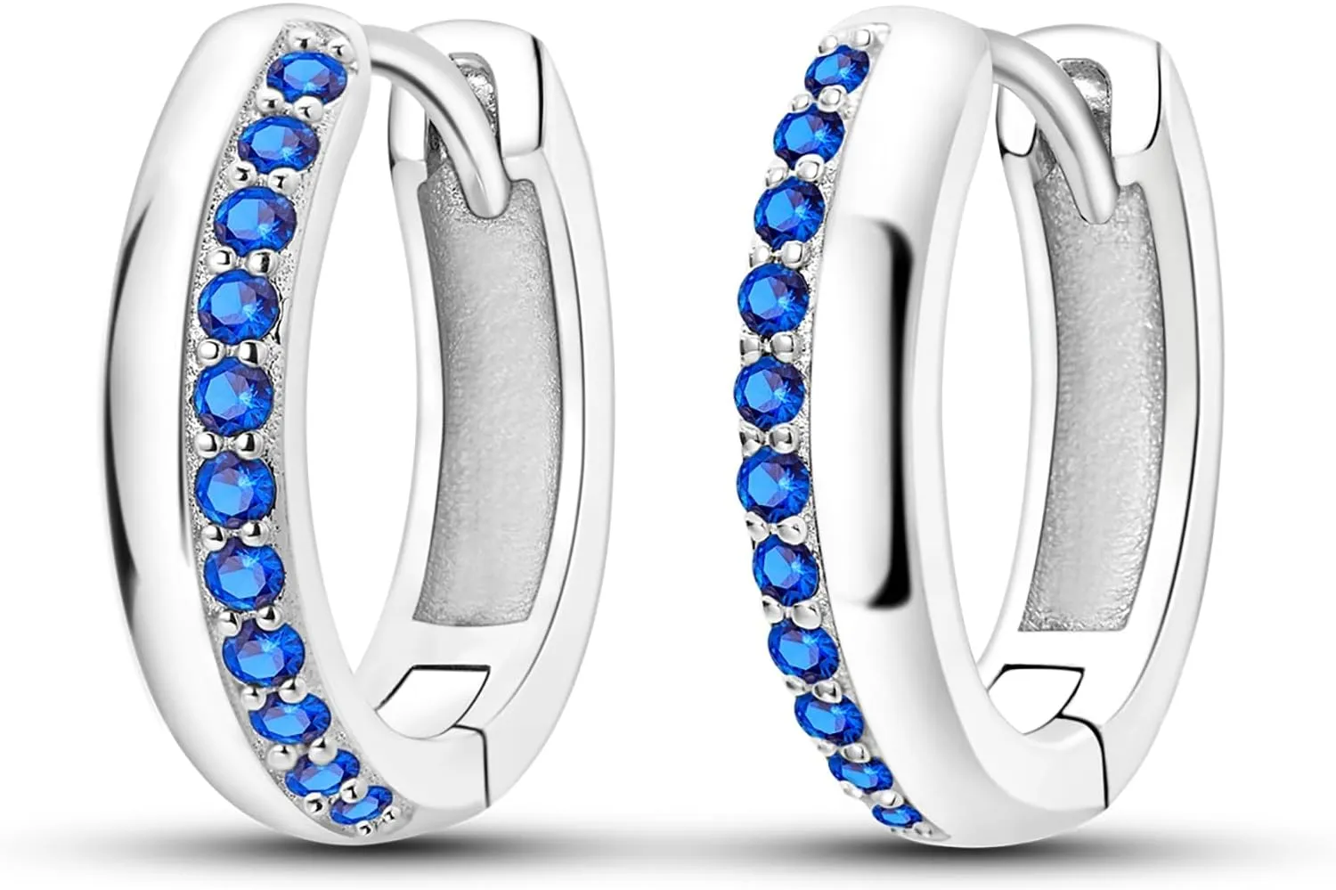 925 Sterling Silver Hoop Earrings for Women Teen, Hypoallergenic Huggie Earrings with Platinum Cubic Zirconia, Diamond Jewelry Gift Ideal (Stapled Royal Blue Earrings)