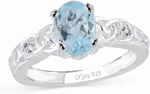925 Sterling Silver Natural Gemstones Sky Blue & White Topaz Statement November Birthstone Ring Jewelry Size 8 Ct 1.2 Unique Birthday Gifts for Women