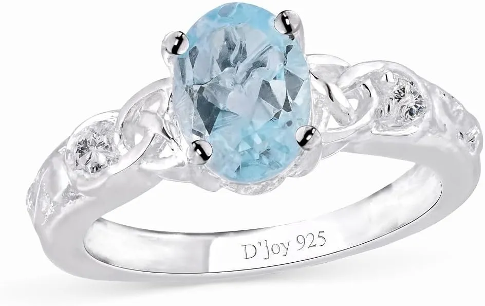 925 Sterling Silver Natural Gemstones Sky Blue & White Topaz Statement November Birthstone Ring Jewelry Size 8 Ct 1.2 Unique Birthday Gifts for Women