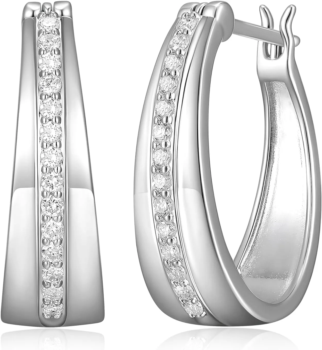 .925 Sterling Silver Platinum Plated 3/8CTTW Lab Created Diamonds Hoop Earrings for Women - Hypoallergenic Sterling Silver Earrings for Women, Elegant Hoop Jewelry for Her