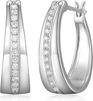 .925 Sterling Silver Platinum Plated 3/8CTTW Lab Created Diamonds Hoop Earrings for Women - Hypoallergenic Sterling Silver Earrings for Women, Elegant Hoop Jewelry for Her