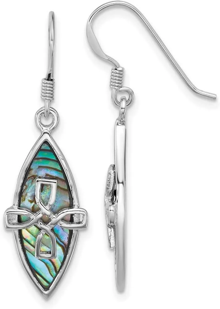 925 Sterling Silver Rhodium Plated Polished Abalone Religious Faith Cross Earrings 37.2x10.7mm Wide Stud Earring for Women