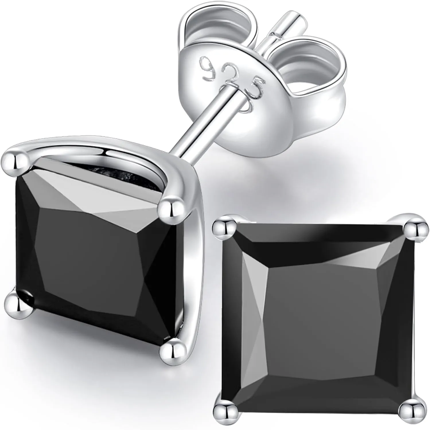 925 Sterling Silver Round Brilliant Cut & Princess Cut Cubic Zirconia Stud Earrings for Women Men Hypoallergenic Silver Post Stud Earrings Nickel Free Fine Jewelry (With Gift Box)