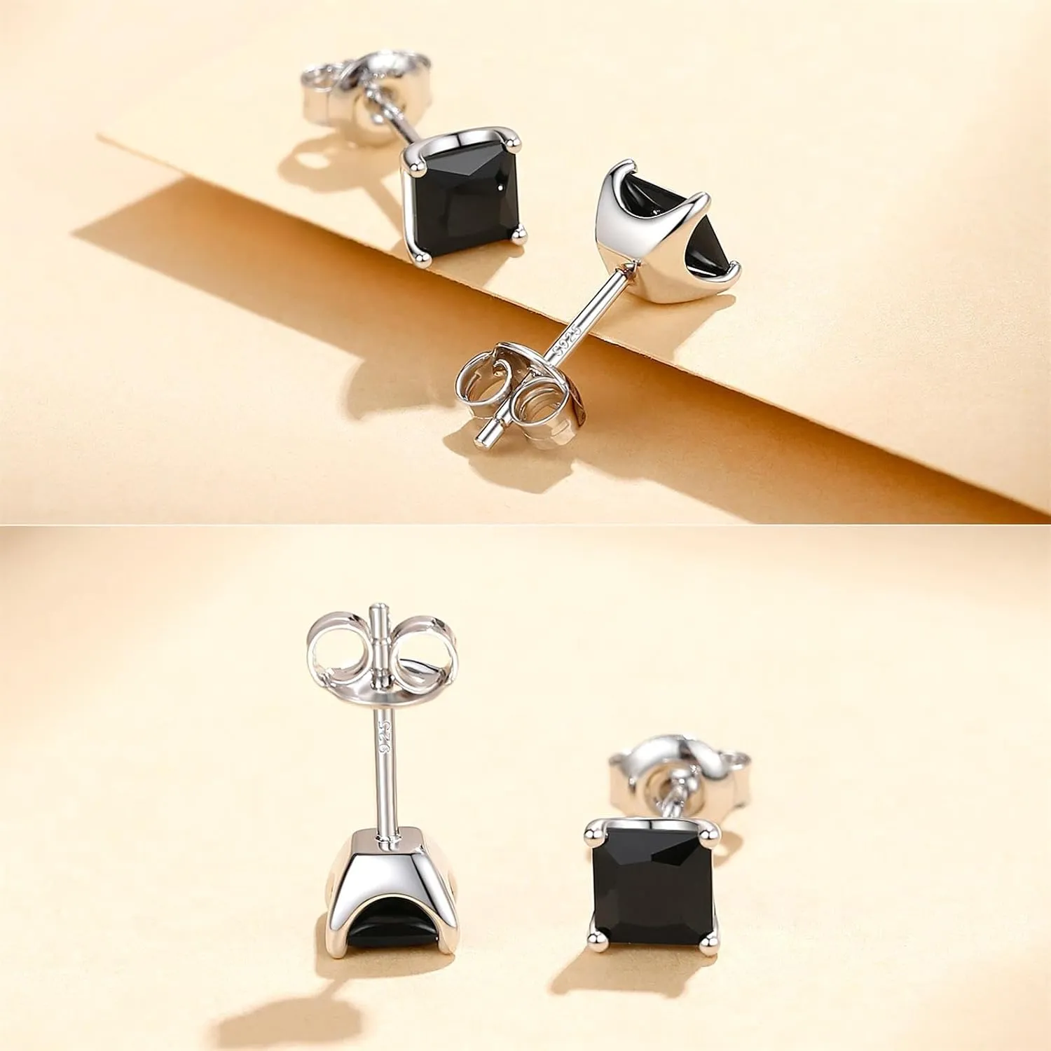 925 Sterling Silver Round Brilliant Cut & Princess Cut Cubic Zirconia Stud Earrings for Women Men Hypoallergenic Silver Post Stud Earrings Nickel Free Fine Jewelry (With Gift Box)