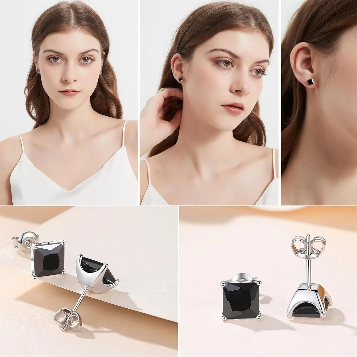 925 Sterling Silver Round Brilliant Cut & Princess Cut Cubic Zirconia Stud Earrings for Women Men Hypoallergenic Silver Post Stud Earrings Nickel Free Fine Jewelry (With Gift Box)