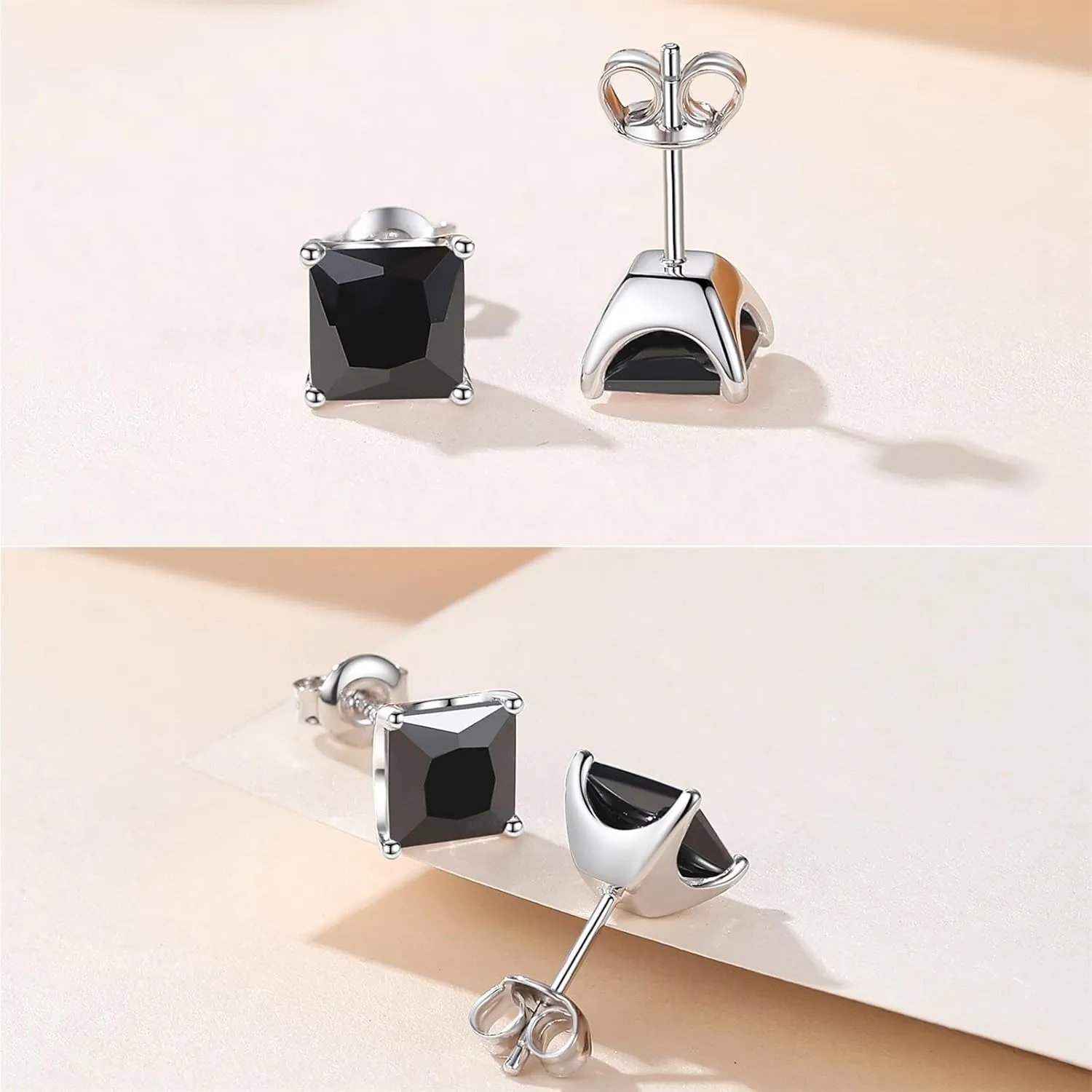925 Sterling Silver Round Brilliant Cut & Princess Cut Cubic Zirconia Stud Earrings for Women Men Hypoallergenic Silver Post Stud Earrings Nickel Free Fine Jewelry (With Gift Box)