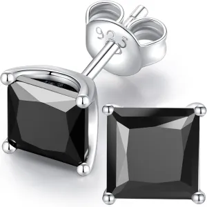 925 Sterling Silver Round Brilliant Cut & Princess Cut Cubic Zirconia Stud Earrings for Women Men Hypoallergenic Silver Post Stud Earrings Nickel Free Fine Jewelry (With Gift Box)