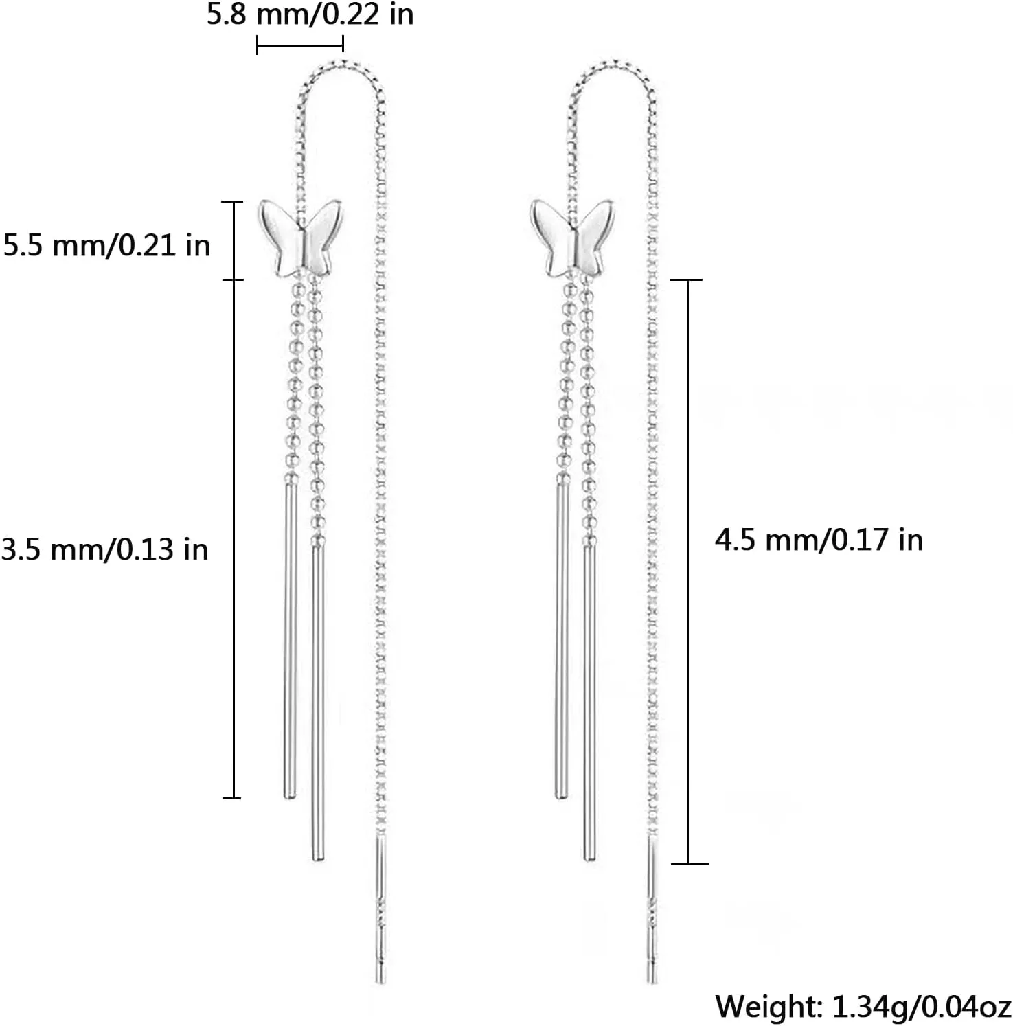 925 Sterling Silver Threader Tassel Chain Drop Dangle Earrings for Women 14k Gold Plated Sparkling Butterfly Birthstone Long Fringe Earring Bling Line Wedding Stud Earring Jewelry for Mom