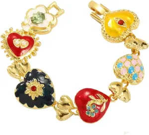 Ace of Hearts Bracelet, Colorful Heart Charm Bracelet, Romantic Design, Playful and Elegant, Unisize, Gold