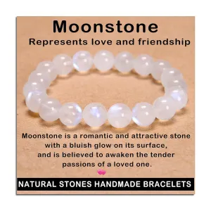 AD Beads Handmade Gemstone Stretch Elastic Bracelet Crystal Healing Reiki Nature's Beauty and Spiritual Essence Unisex (12mm, Moonstone (love and friendship))