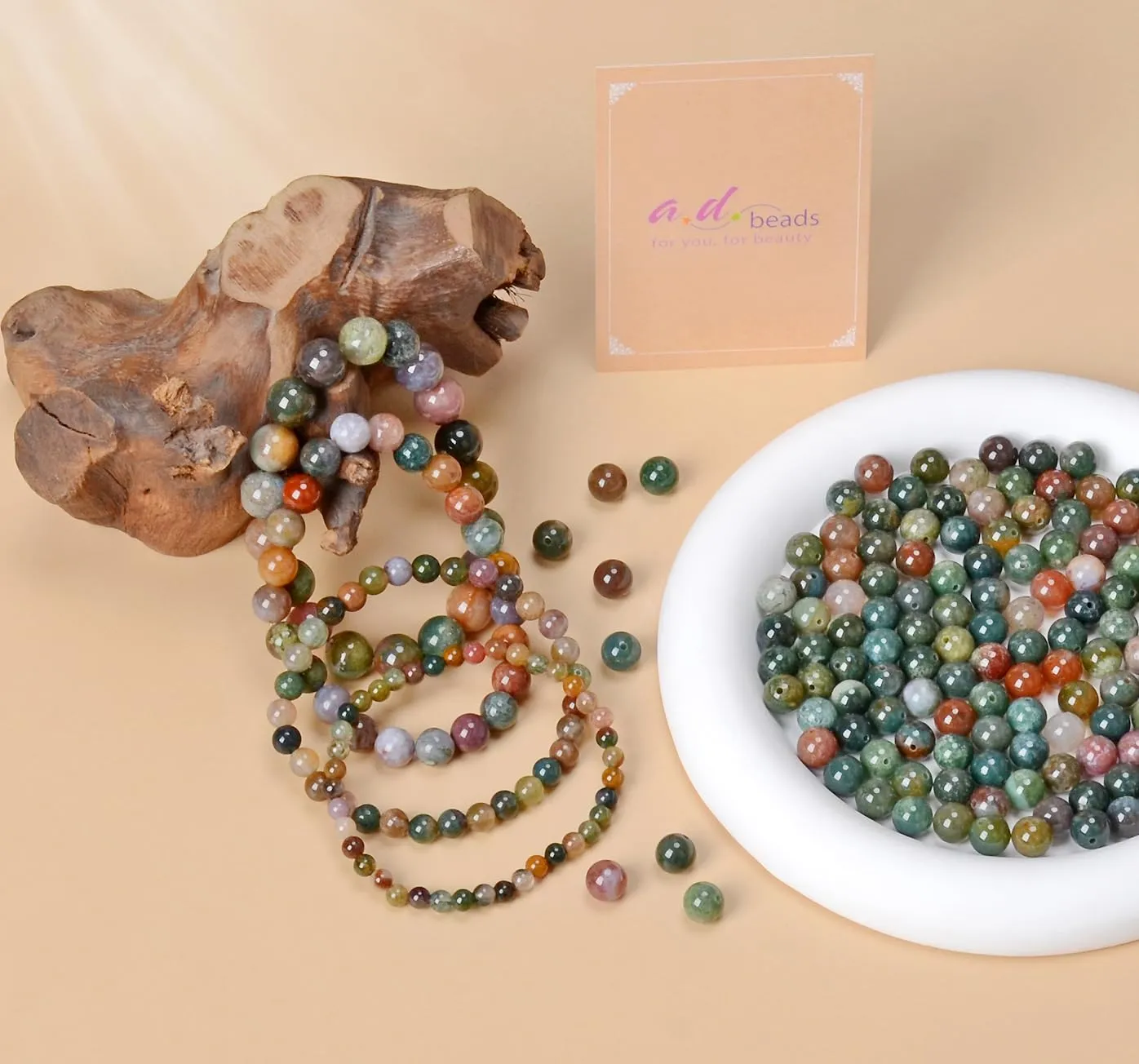 AD Beads Handmade Gemstone Stretch Elastic Bracelet Crystal Healing Reiki Nature's Beauty and Spiritual Essence Unisex (4mm, Indian Agate)