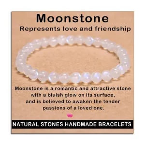 AD Beads Handmade Gemstone Stretch Elastic Bracelet Crystal Healing Reiki Nature's Beauty and Spiritual Essence Unisex (6mm, Moonstone (love and friendship))