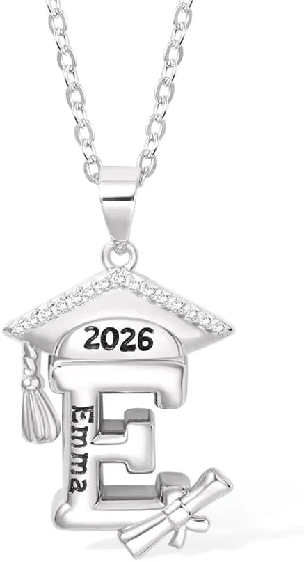 AILIN Custom Graduation Cap Necklace For Women 925 Sterling Silver/Brass Personalized Name Alphabet Year Class Of 2025 Necklace For Her College University Graudation Jewelry Gifts
